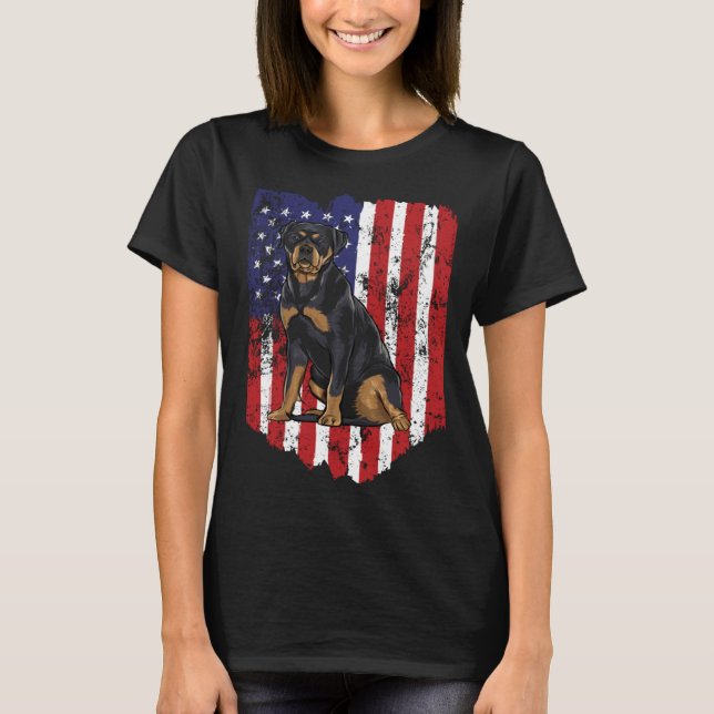 T-shirt American Flag Rottweiler 4th Of July USA (Devant)
