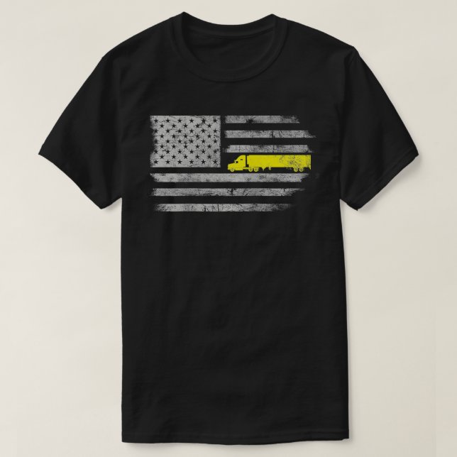 T-shirt American Flag Semi Truck US Trucker Mens Fa (Design devant)