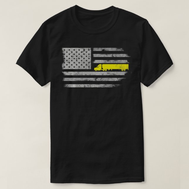 T-shirt American Flag Semi Truck US Trucker Mens Fa (Design devant)