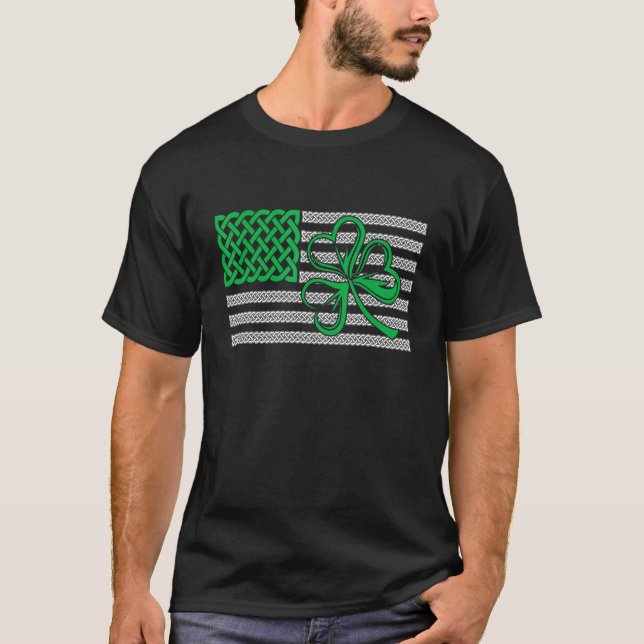 T-shirt American Flag Shamrock Clovers St Patricks Day Men (Devant)