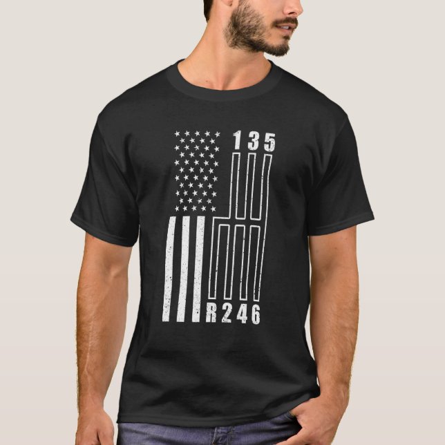 T-shirt American Flag Shift Gear Manual Transmission Car (Devant)