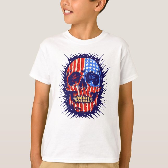 T-shirt American Flag Skull Art - Gold Dental Cadeau (Devant)