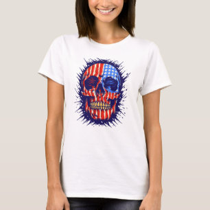 T-shirt American Flag Skull Art - Gold Dental Cadeau