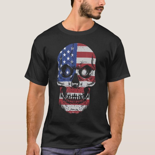 T-shirt American Flag Skull Juillet 4 Us Patriotique (Devant)