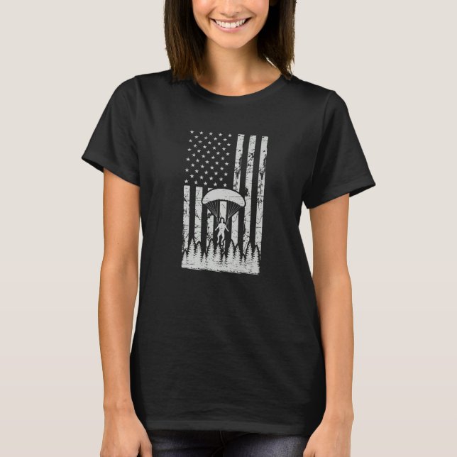T-shirt American Flag Skydiving Airplane Jump Parachuting  (Devant)