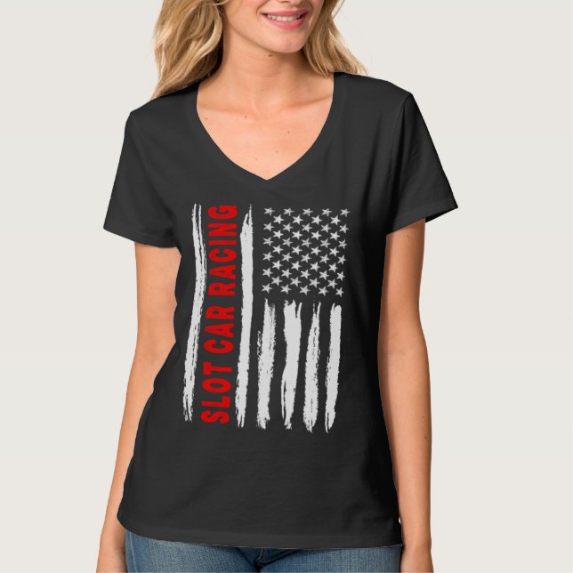 T-shirt American Flag Slot Car Racing USA Men Women US Fla (Devant)