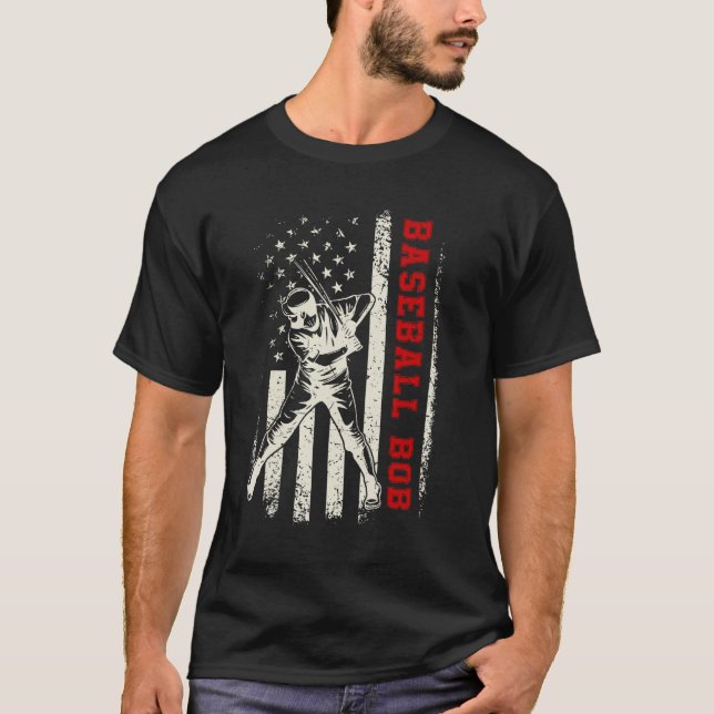 T-shirt American Flag Softball Baseball Bob  Father s Day (Devant)