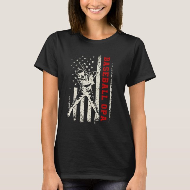 T-shirt American Flag Softball Baseball Opa Funny Father's (Devant)