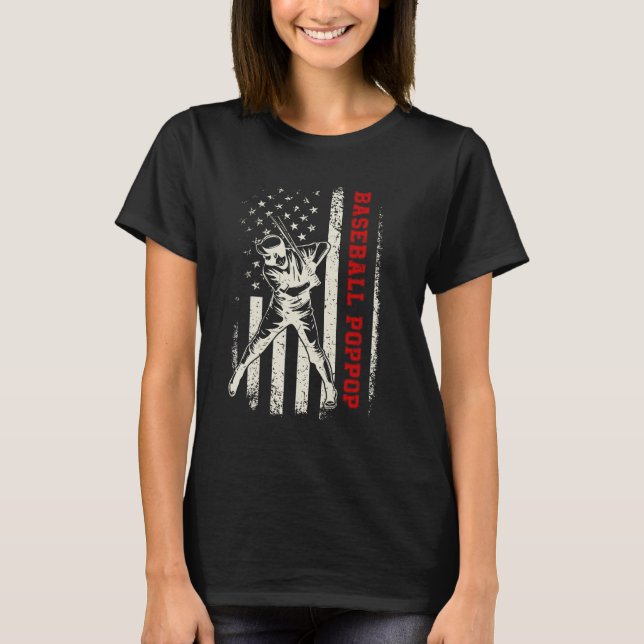 T-shirt American Flag Softball Baseball PopPop Funny Fathe (Devant)
