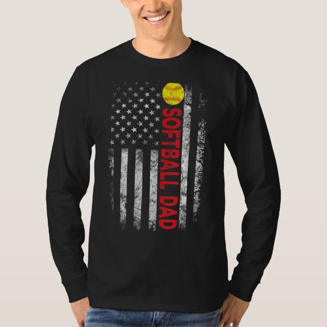 T-shirt American Flag Softball Papa Patriotique 4 Juillet  (Devant)