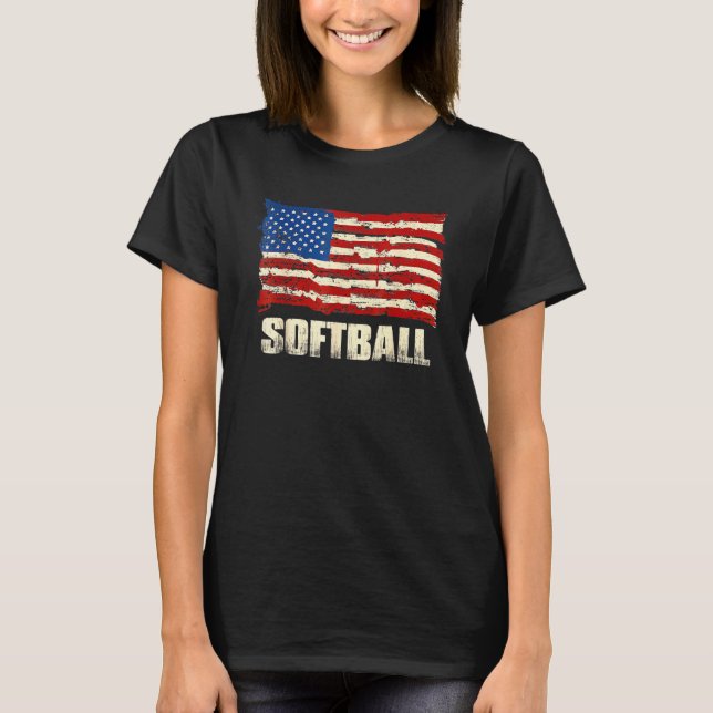 T-shirt American Flag Softball Patriotic US Softball Gifts (Devant)