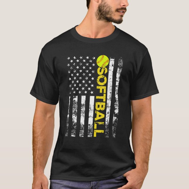 T-shirt American Flag Softball Team Cadeau (Devant)