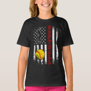 T-shirt American Flag Softball Team Vintage Funny Girl