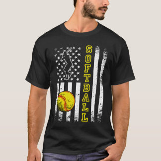 T-shirt American Flag Softball Team Vintage Softball 1