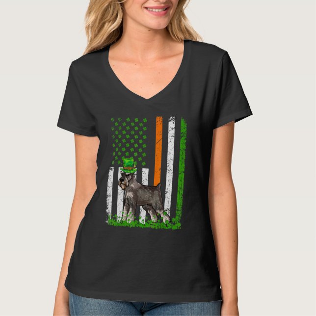 T-shirt American Flag Standard Schnauzer Chien St patrick (Devant)