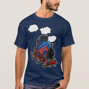 T-shirt American Flag Steam Train 4th July USA Railroad