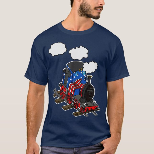 T-shirt American Flag Steam Train 4th July USA Railroad (Devant)