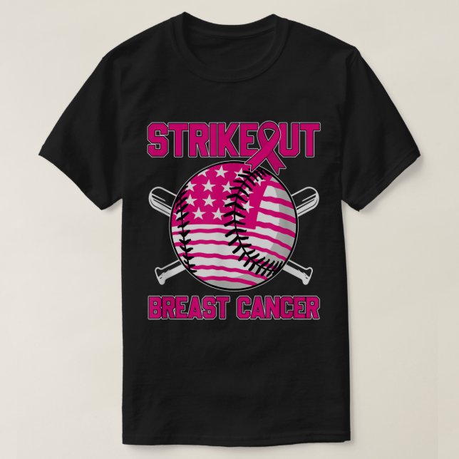 T-shirt American Flag Strikeout Breast Cancer Baseball (Design devant)