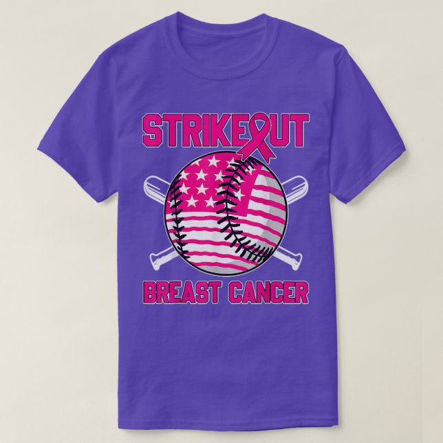 T-shirt American Flag Strikeout Breast Cancer Baseball (Design devant)