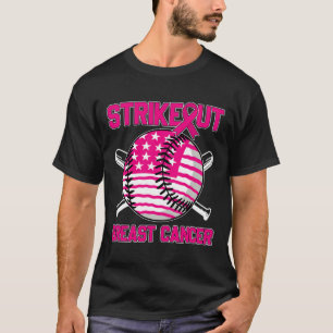 T-shirt American Flag Strikeout Breast Cancer Baseball T-S