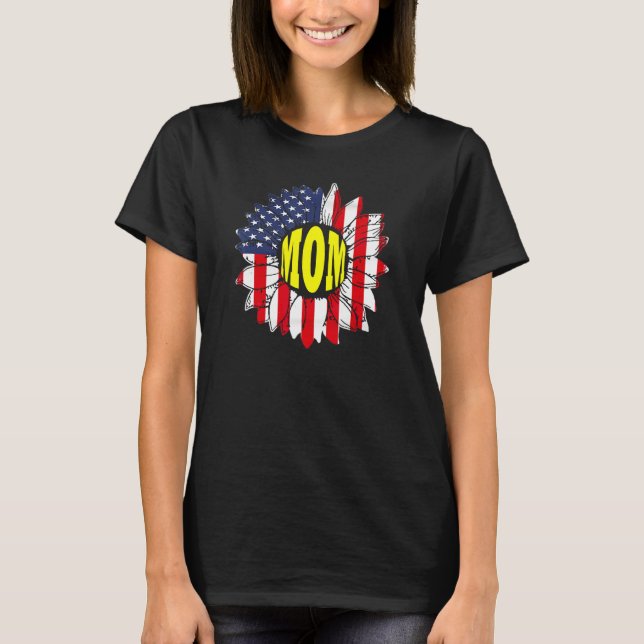 T-shirt American Flag Sunflower Graphic 4th of July  Mom (Devant)