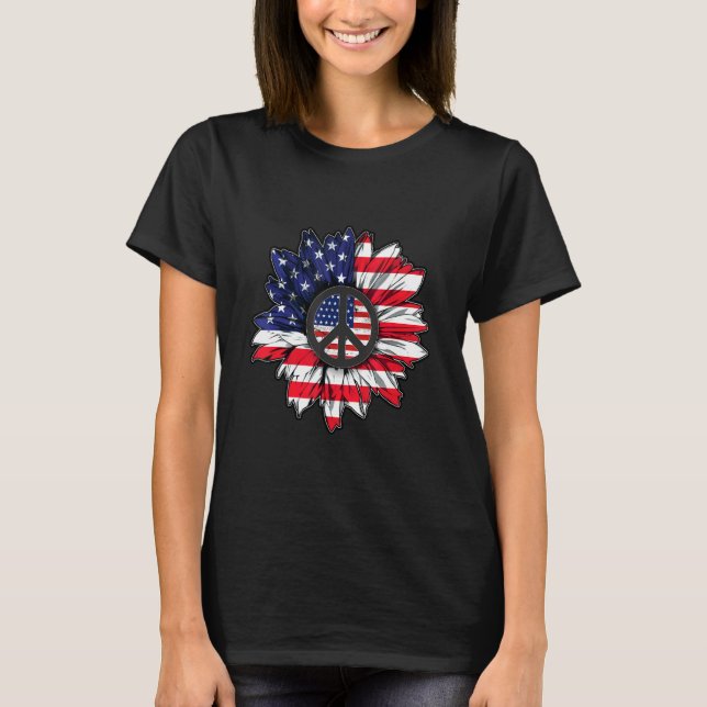 T-shirt American Flag Sunflower Peace America Patriot Labo (Devant)