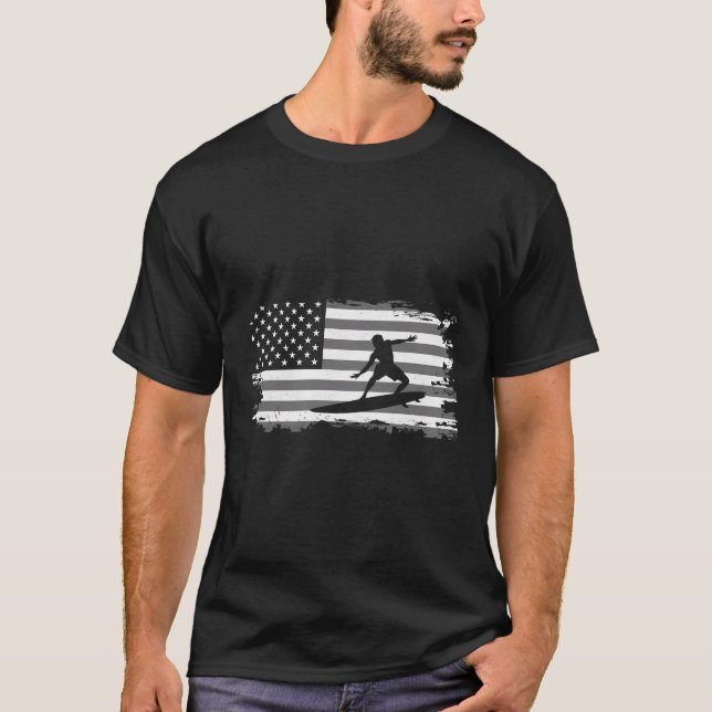 T-shirt American Flag Surfing Apparel - Surfer Surf (Devant)