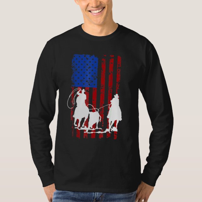 T-shirt American Flag Team Roping Horse 4 juillet Patrio (Devant)