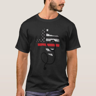 T-shirt American Flag Texas Fire Red Line Nurse