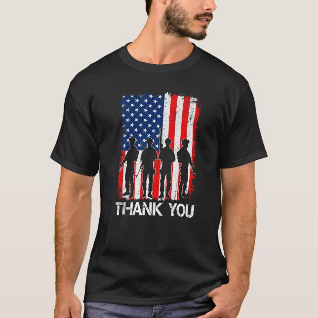 T-shirt American Flag Thank You Veterans Proud Veteran   (Devant)