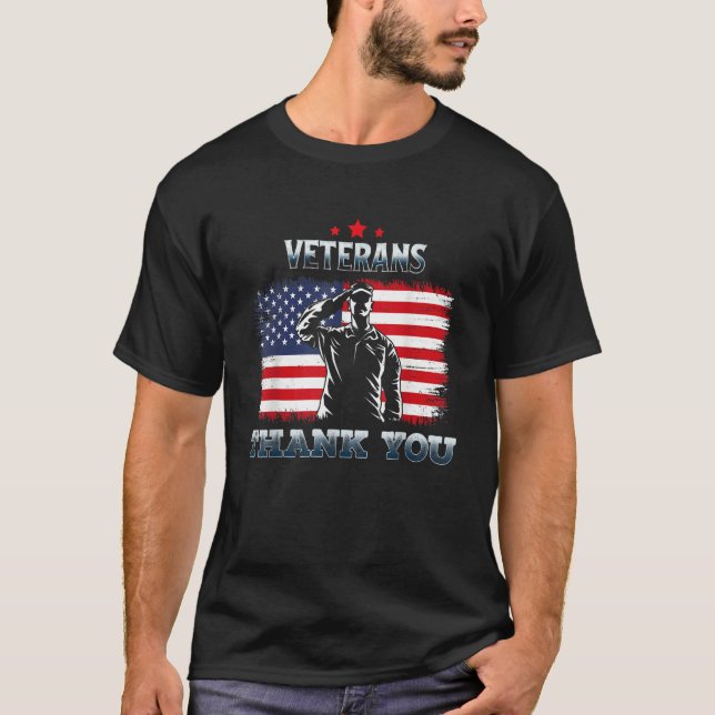 T-shirt American Flag Thank you Veterans Proud Veteran (Devant)