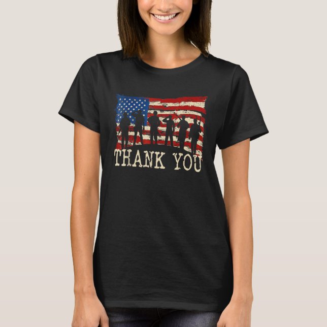 T-shirt American Flag Thank You Veterans Proud Veteran (Devant)