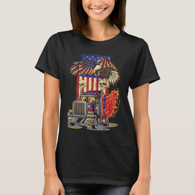 T-shirt American Flag Truck Driver Trucker 4th of July Eag (Devant)
