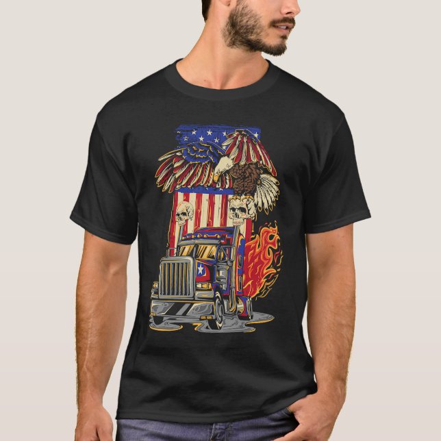 T-shirt American Flag Truck Driver Trucker 4th of July Eag (Devant)