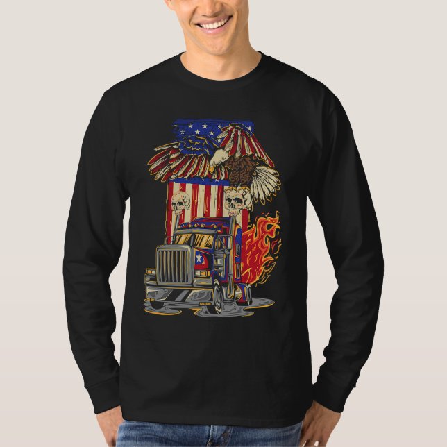 T-shirt American Flag Truck Driver Trucker 4th of July Eag (Devant)