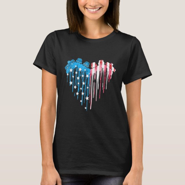 T-shirt American Flag Truck Heart 4th Of Julyy Stars (Devant)