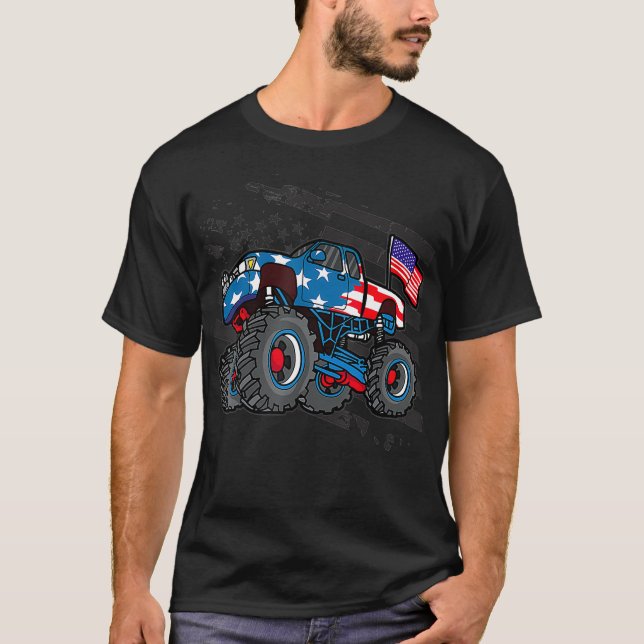 T-shirt American Flag Trucker Hommes Femmes Garçons Monste (Devant)