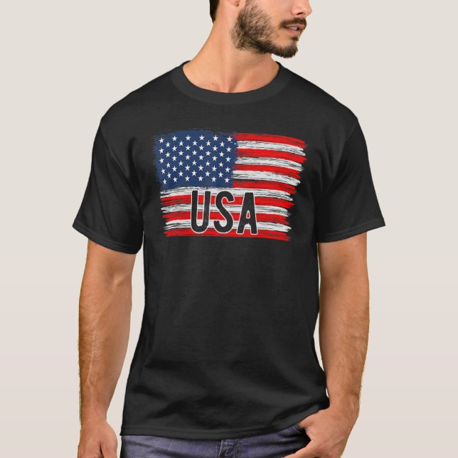 T-shirt American Flag USA 4th of July Independence Day Pat (Devant)