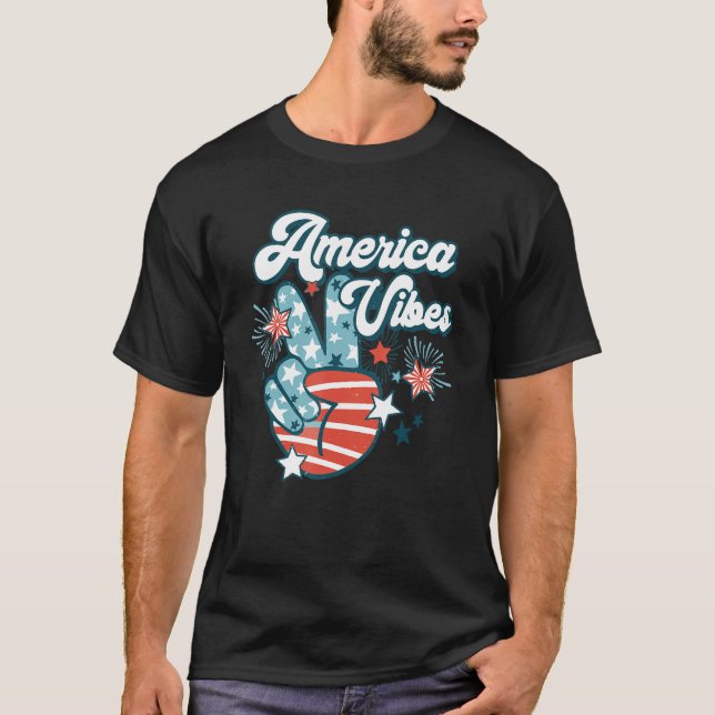 T-shirt American Flag USA 4th of July Independence Day Pat (Devant)