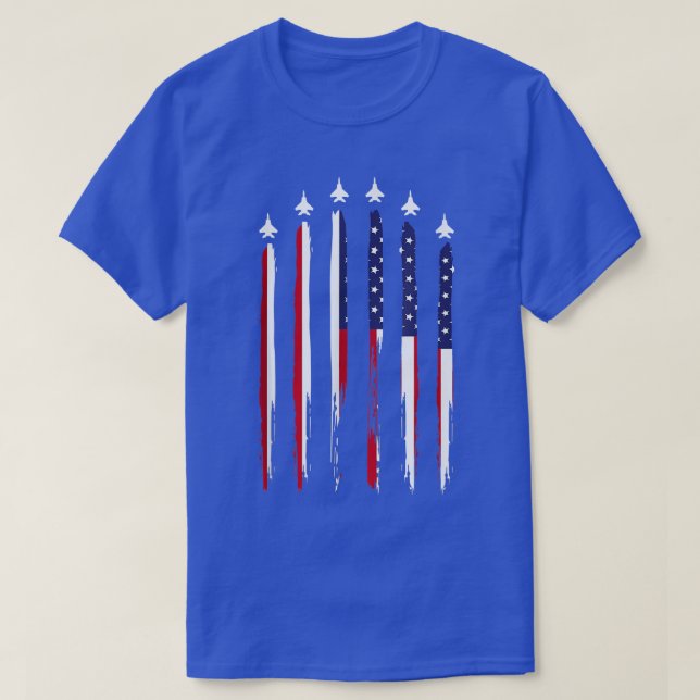 T-shirt American Flag USA Airplane Jet Fighter 4th of July (Design devant)