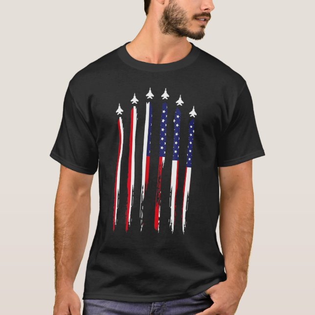 T-shirt American Flag Usa Airplane Jet Fighter 4th Of July (Devant)