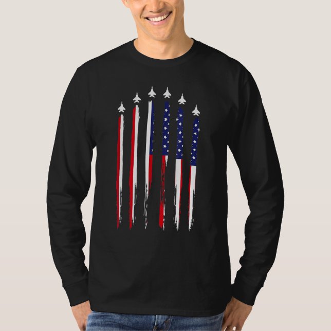 T-shirt American Flag Usa Airplane Jet Fighter 4th Of July (Devant)