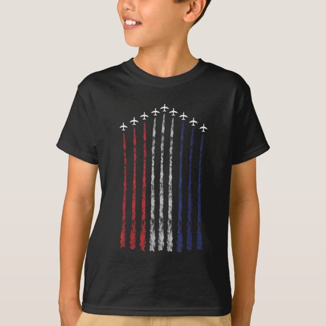 T-shirt American Flag USA Fighter Jet Con Trail (Devant)
