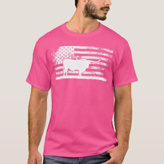 T-shirt American Flag USAeas Longhorn Cow for Cattle Farme
