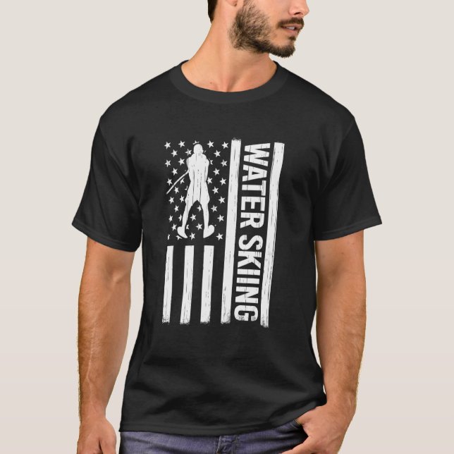 T-shirt American Flag Water Skiing waterskiing USA men Wat (Devant)
