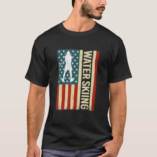 T-shirt American Flag Water Skiing waterskiing USA men Wat (Devant)