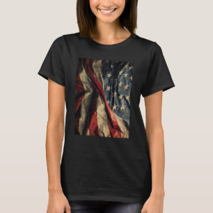 T-shirt American Flag Waving Fabric Design femmes