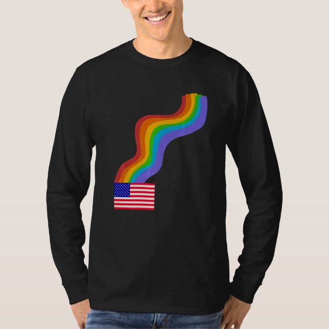 T-shirt American Flag Wavy Rainbow ROYGBIV Pride in USA Ra (Devant)