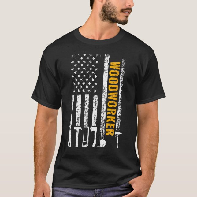 T-shirt American Flag Woodworker Carpenter Funny Woodworki (Devant)