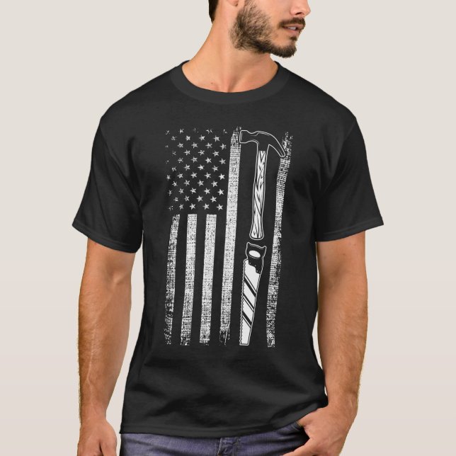 T-shirt American Flag Woodworker USA Carpenter (Devant)